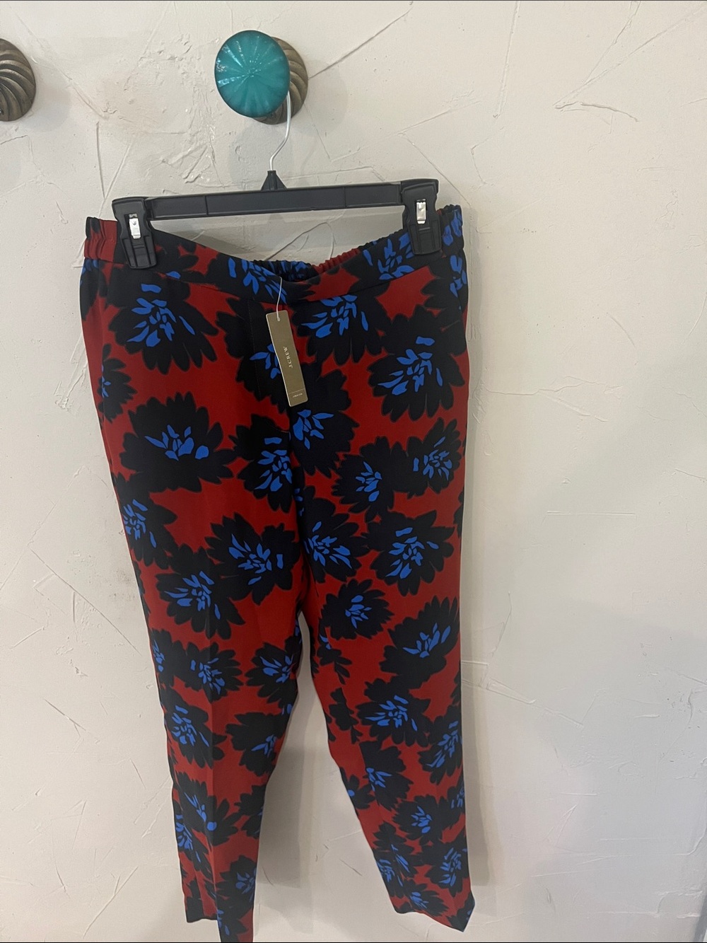 J. Crew Red, Black & Blue Floral Print Pants